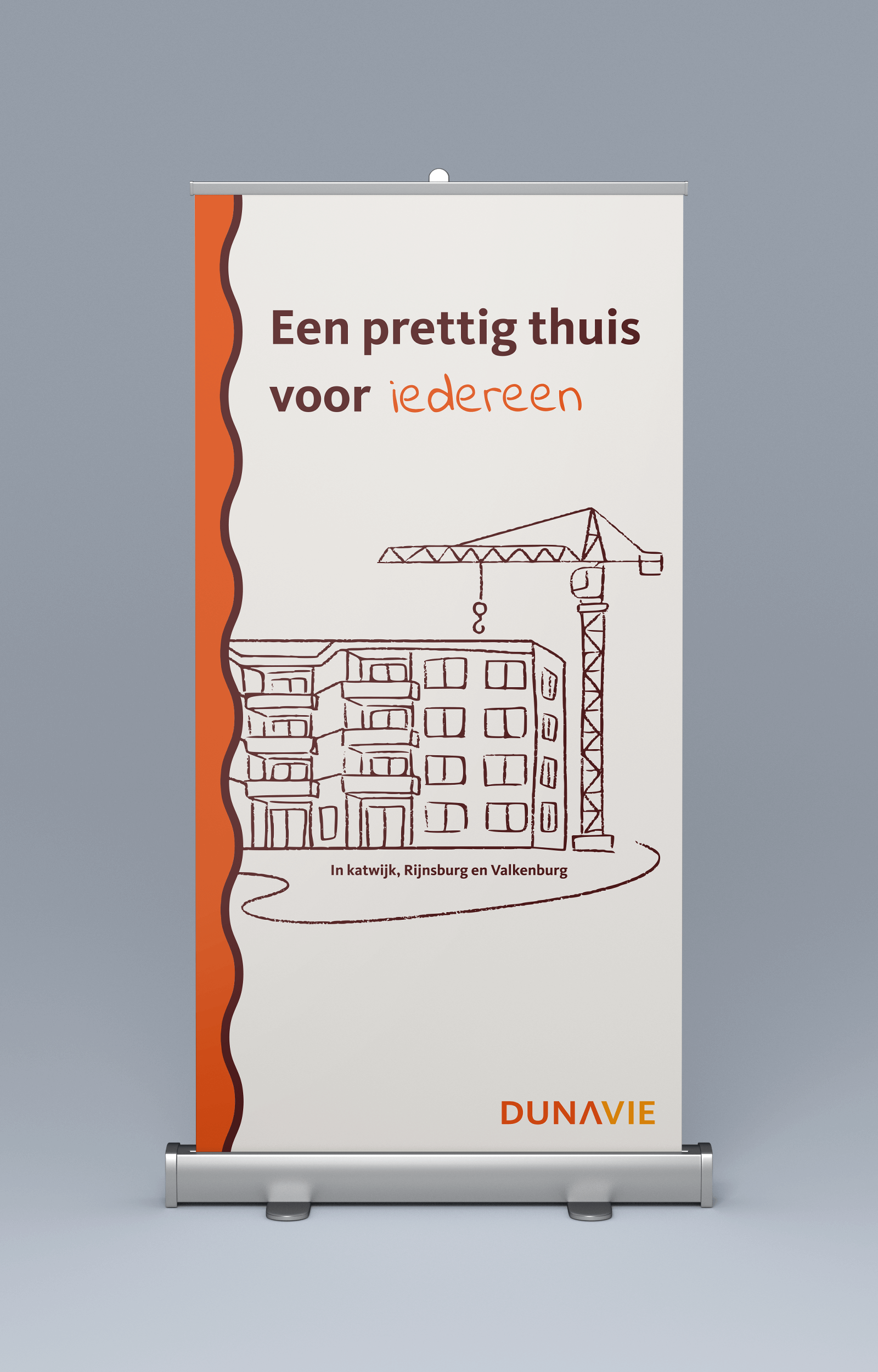 Huisstijl en illustraties toegepast op communicatiemiddelen voor Dunavie, ontworpen door grafisch ontwerper gespecialiseerd in branding