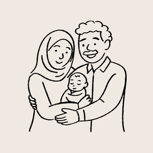 Illustratie van een gezin, onderdeel van de visuele identiteit en branding voor woningcorporatie Dunavie, ontworpen door grafisch ontwerper