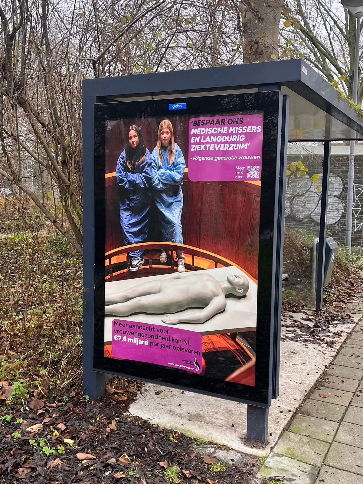 Bushokje-campagnebeeld Voices for Women – impactvolle visuele communicatie voor bewustwording medische kennis