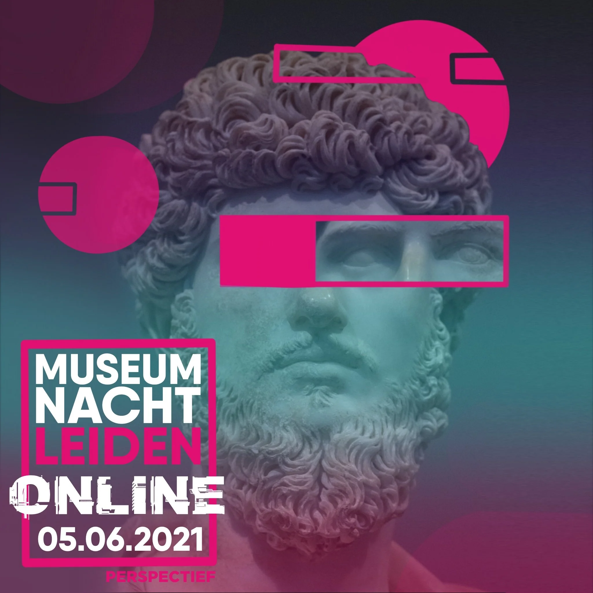 Campagnebeeld Museumnacht Leiden – stylized David-beeld met felle kleuren als visuele branding voor kunstnacht