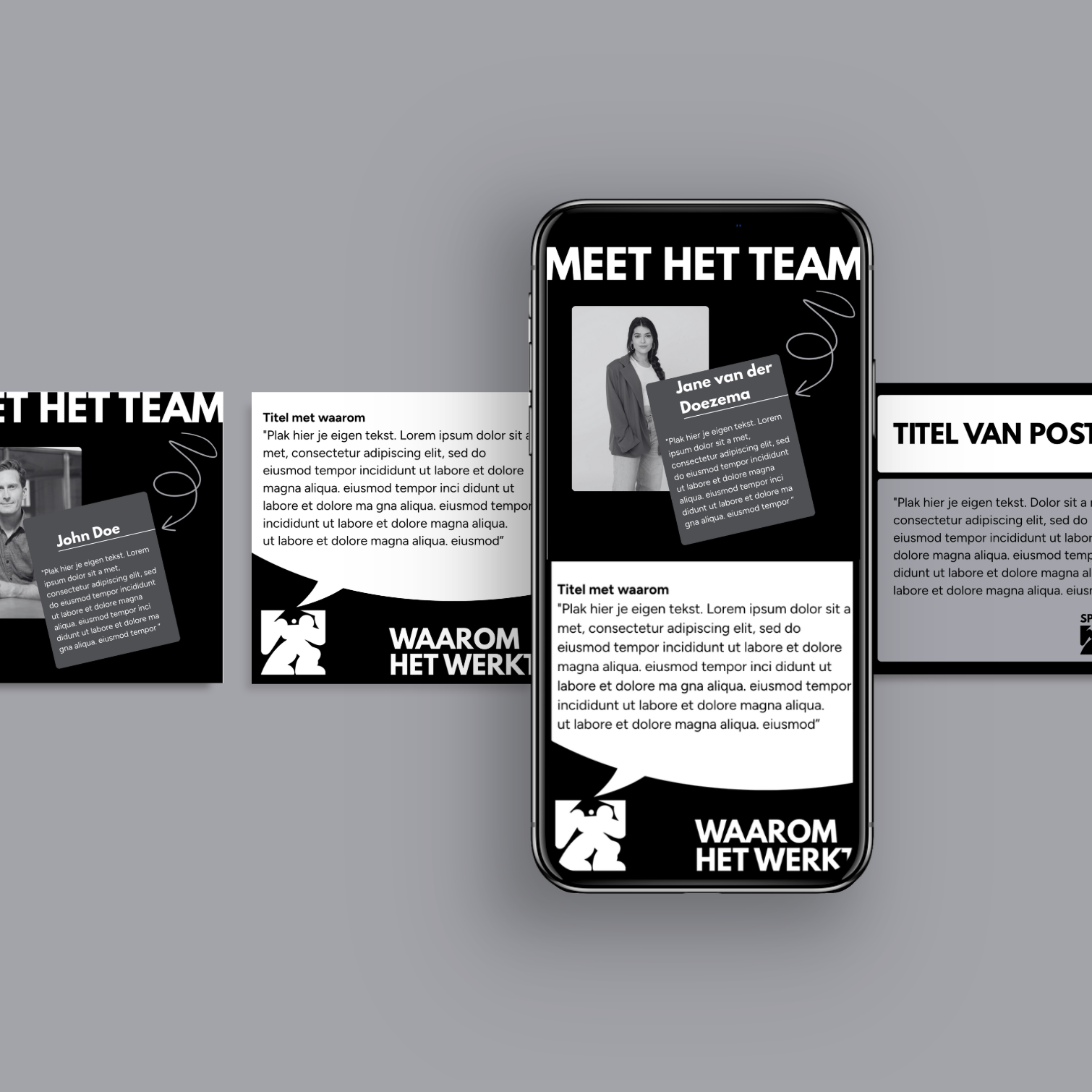 Social media templates binnen huisstijl Spierballetjes – professioneel ontwerp voor consistente online uitstraling