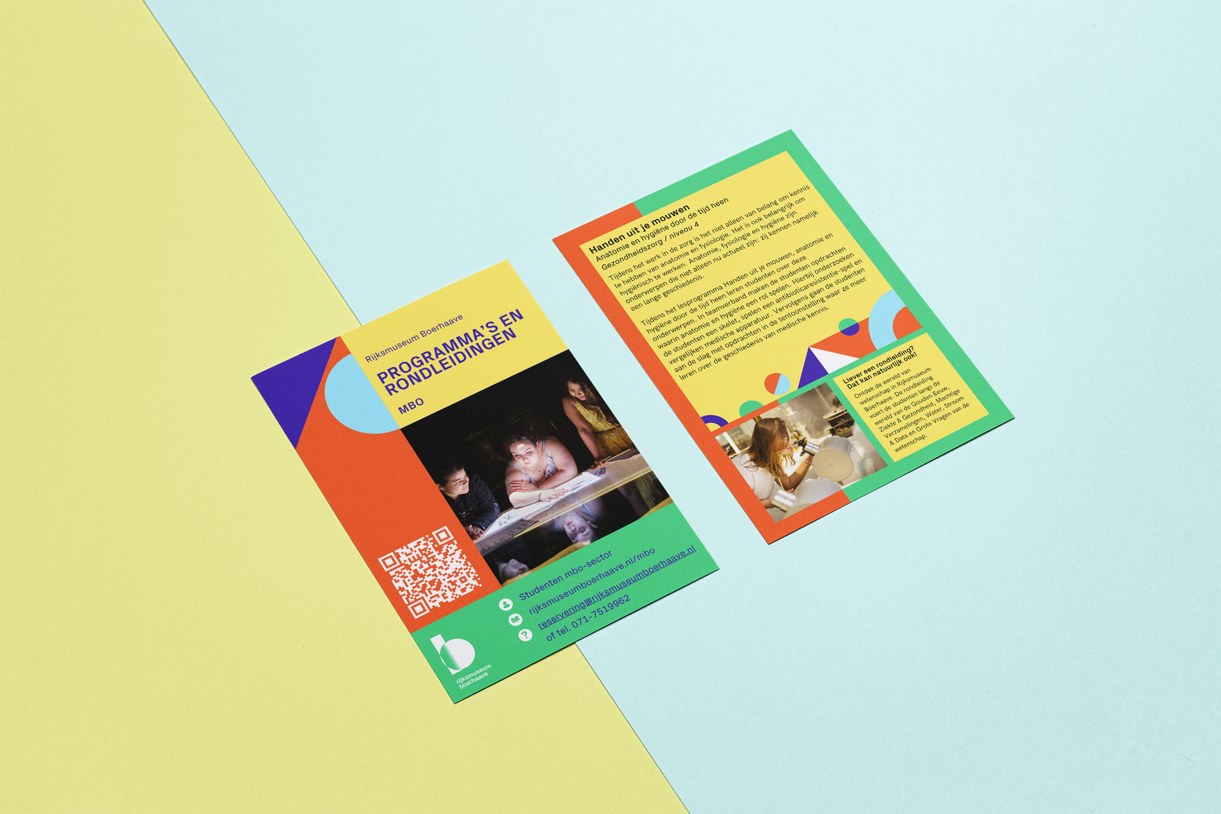 Grafisch flyerontwerp educatieprogramma Rijksmuseum Boerhaave – professioneel en uitnodigend design