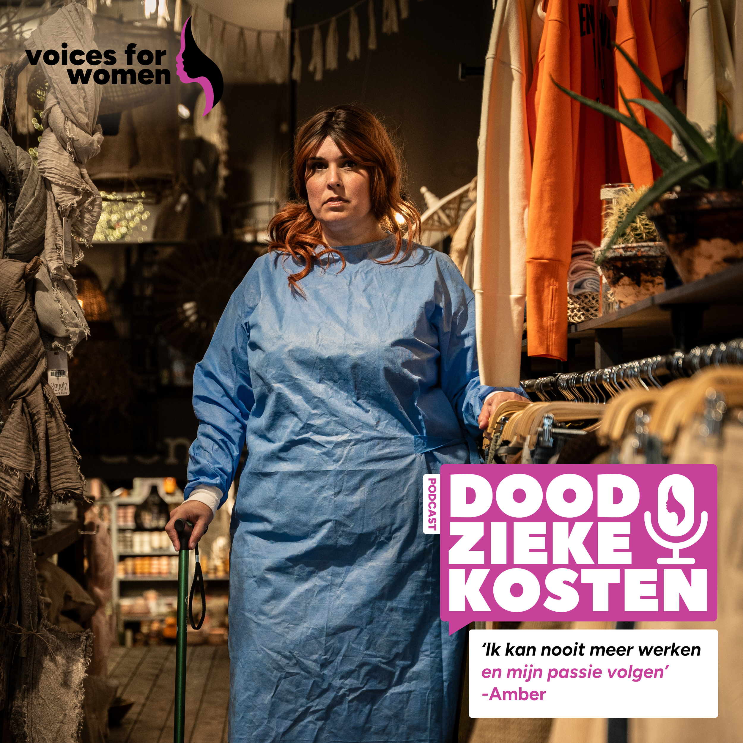 Podcast cover design Voices for Women – grafisch artwork voor dossier- en podcastreeks met documentaire fotografie