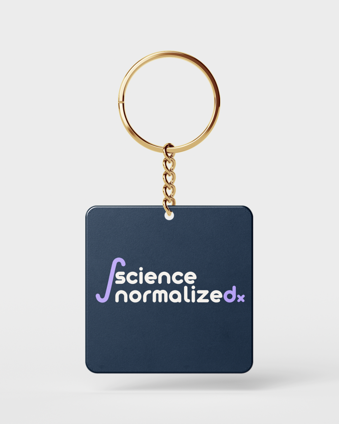 Keychain mockup met Science Normalized logo – branding toegepast op merchandise in professioneel grafisch design