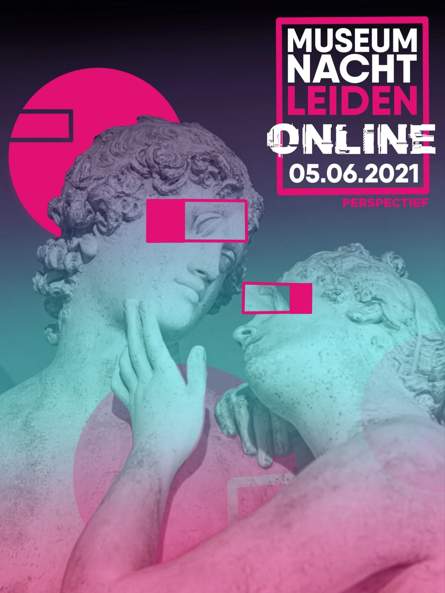 Campagnebeeld Museumnacht Leiden – stylized David-beeld met felle kleuren als visuele branding voor kunstnacht