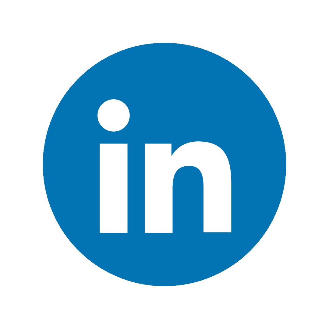 LinkedIn logo with a blue circular background and white lowercase letters
