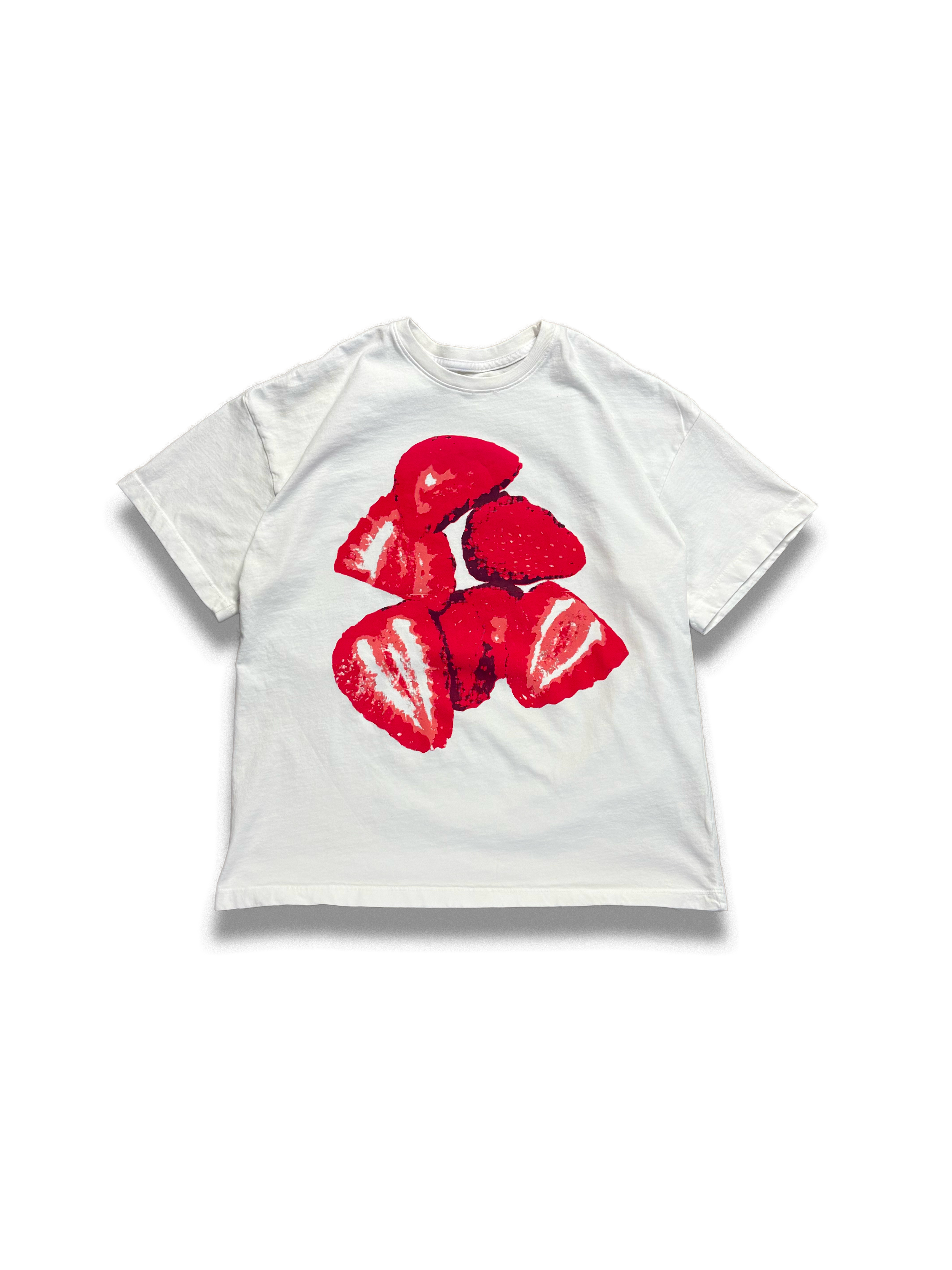 Red, oversized white tee