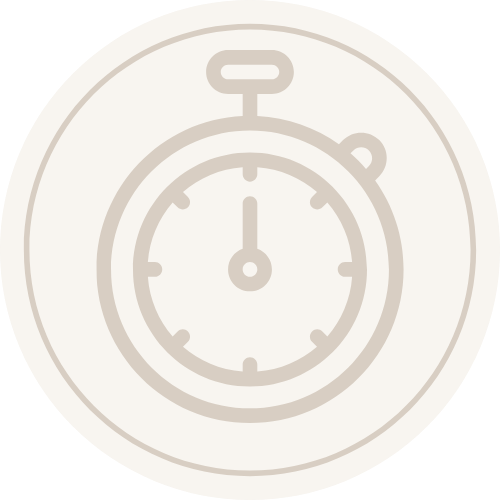 An illustration of a stopwatch with a simple round shape, a single hand pointing to 12, and a small loop at the top.