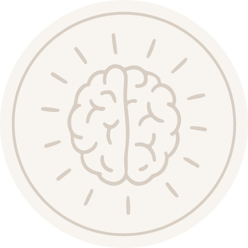Illustration of a human brain with radiating lines around it, symbolizing thinking or intelligence.