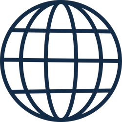 Icon of a globe with latitude and longitude lines in blue