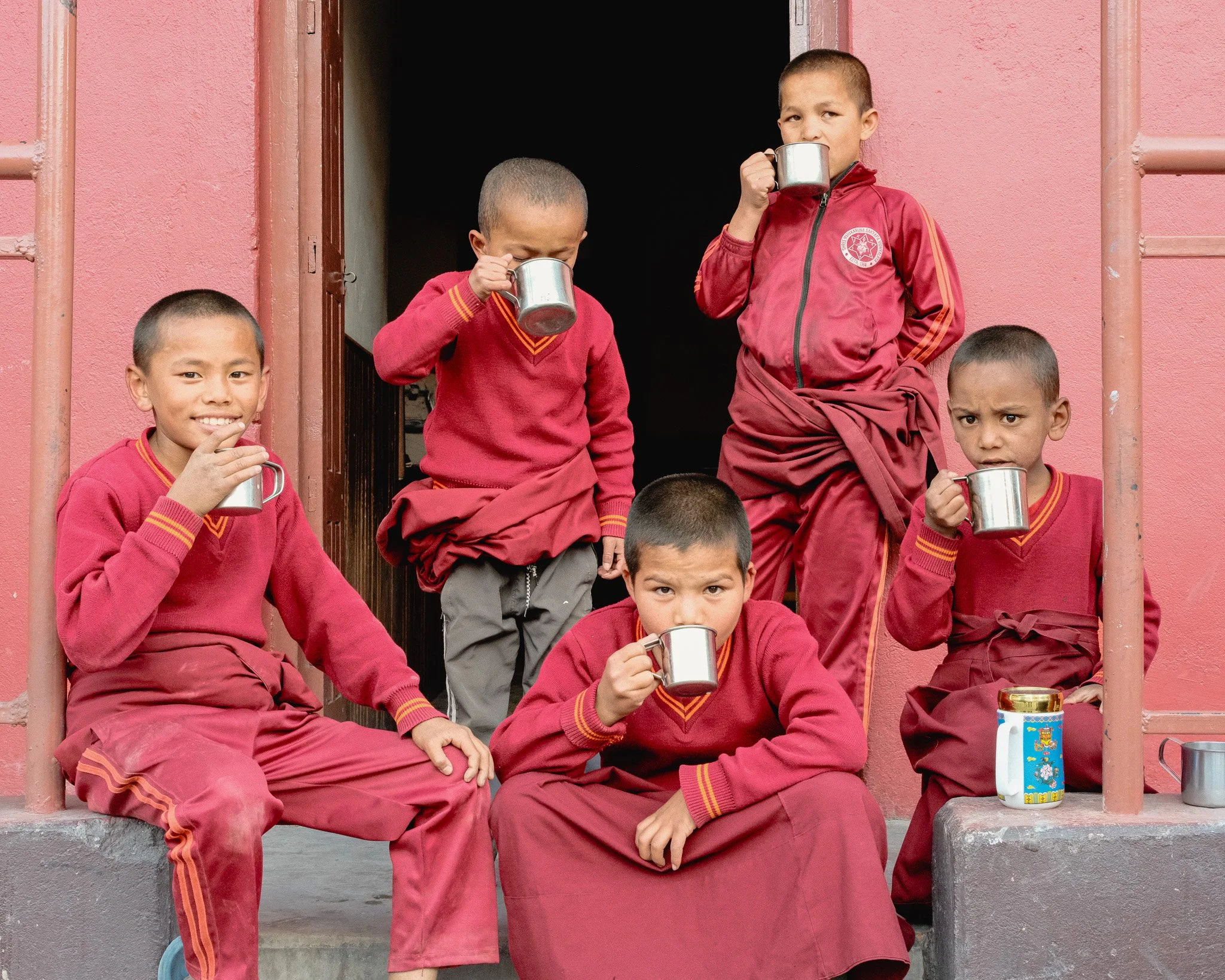 Monks at the monastery in Lo Manthang, Upper Mustang, Nepal
