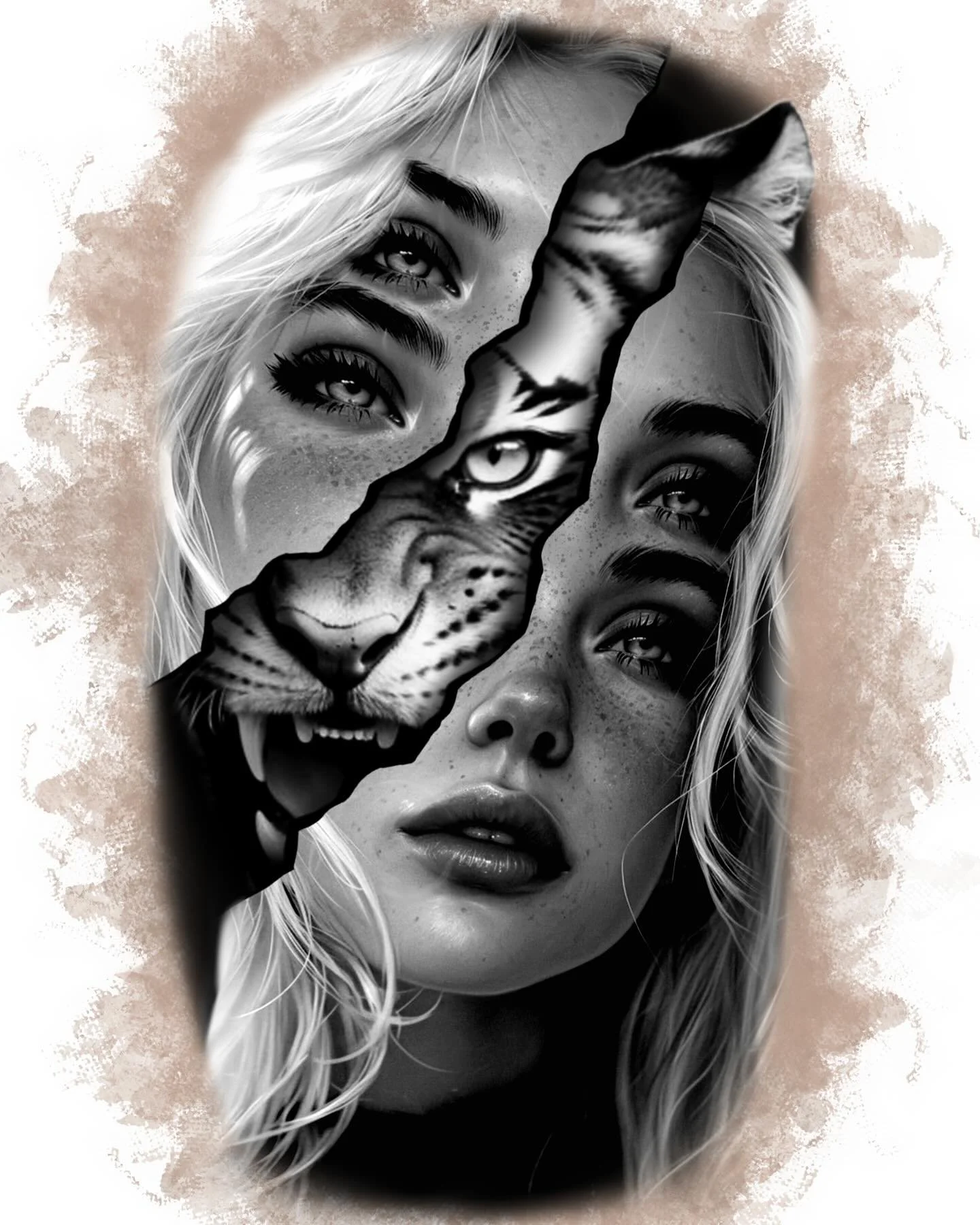 tiger woman realism tattoo idea