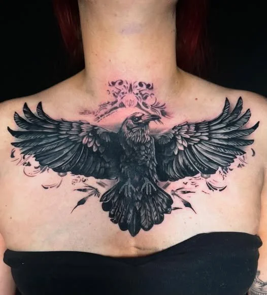 crow chest tattoo realistic