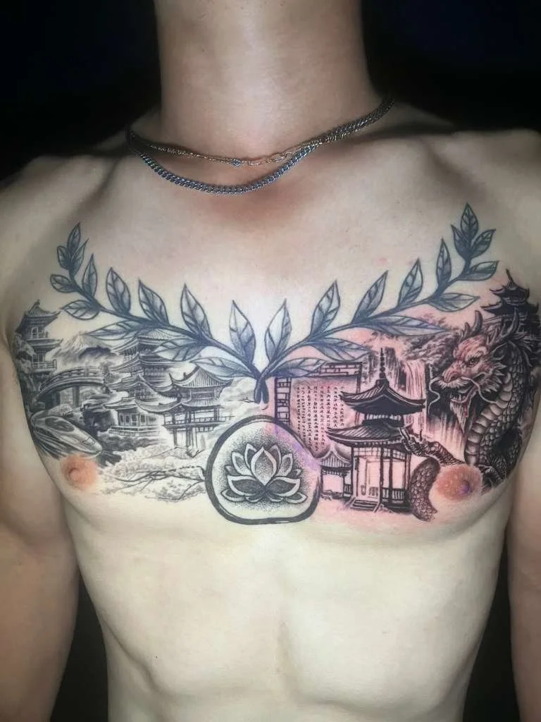 black and grey tattoo artist chest realism