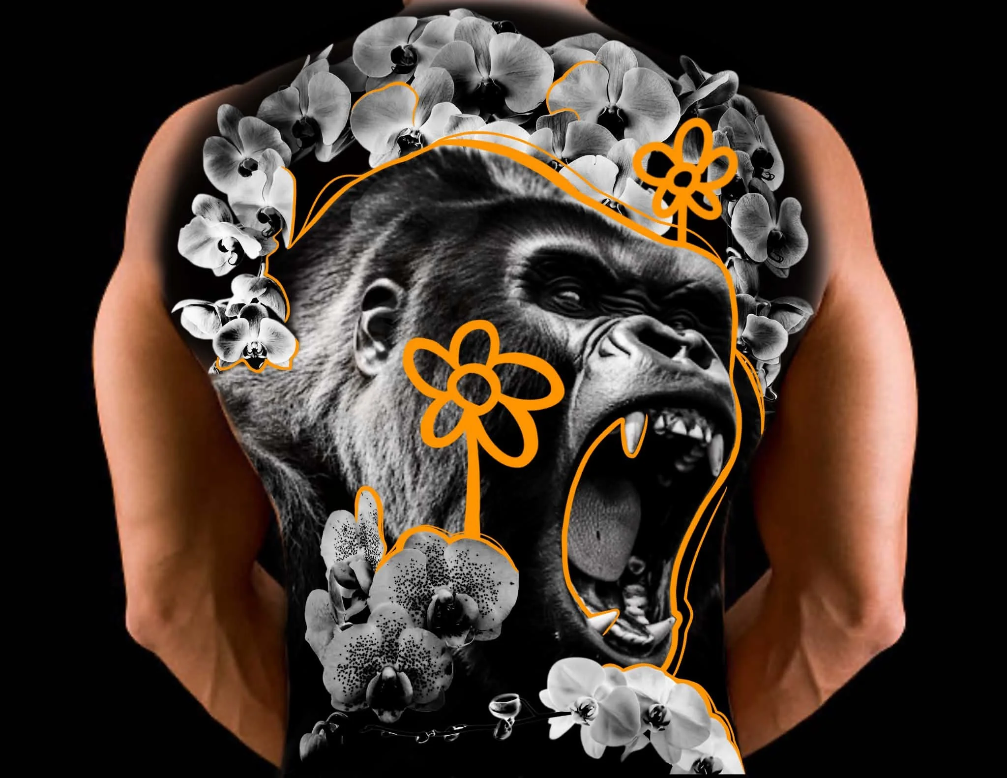 Back Piece Neo Traditional Gorilla Orange white