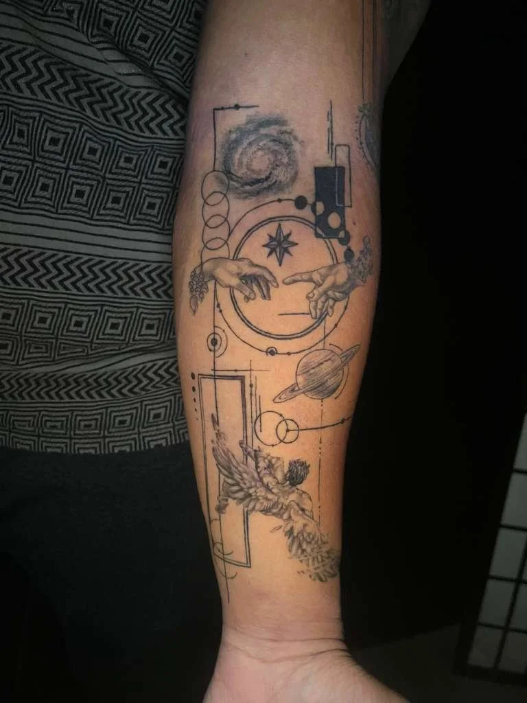 geometric tattoo black and grey