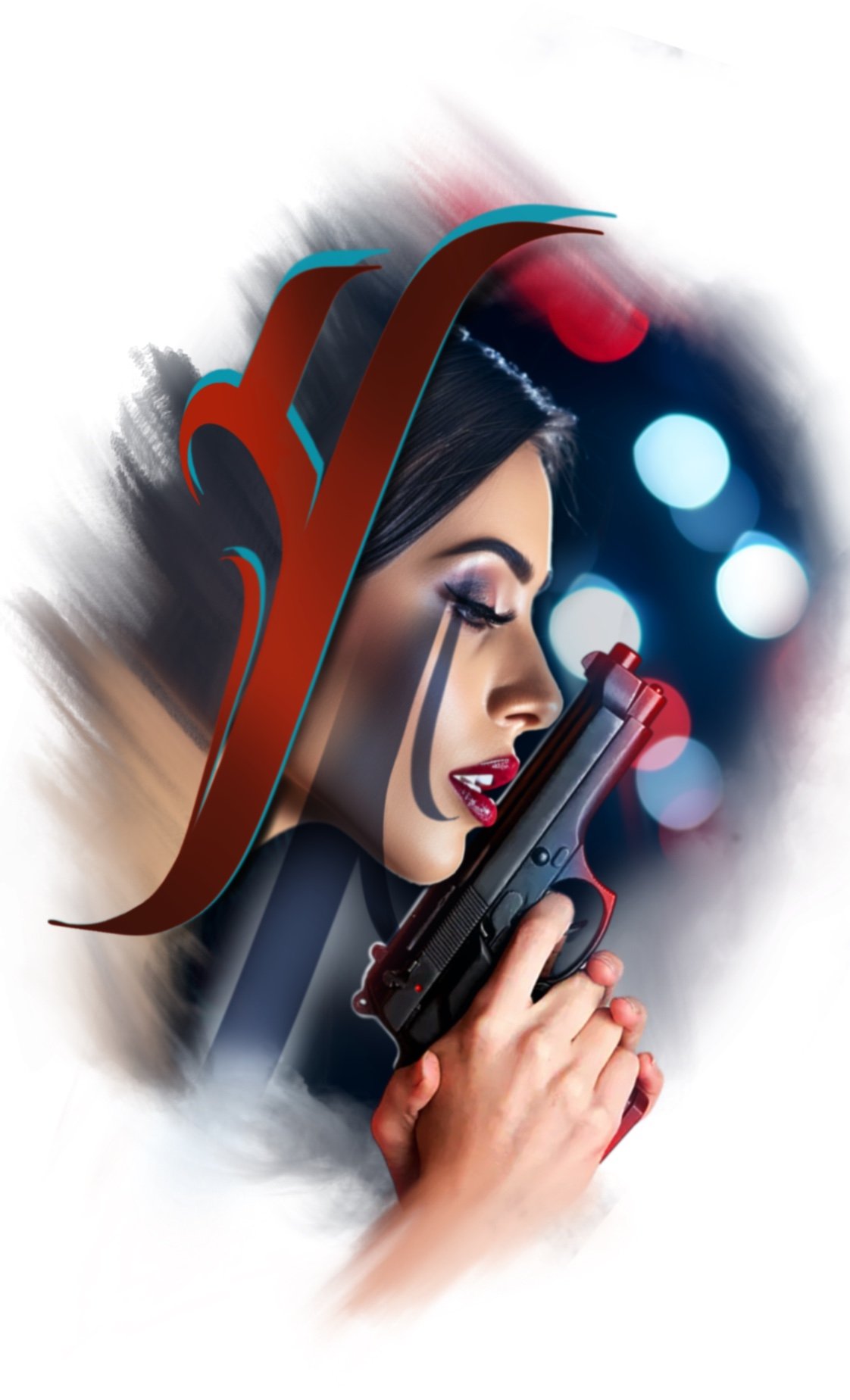 lady gun tattoo realism color