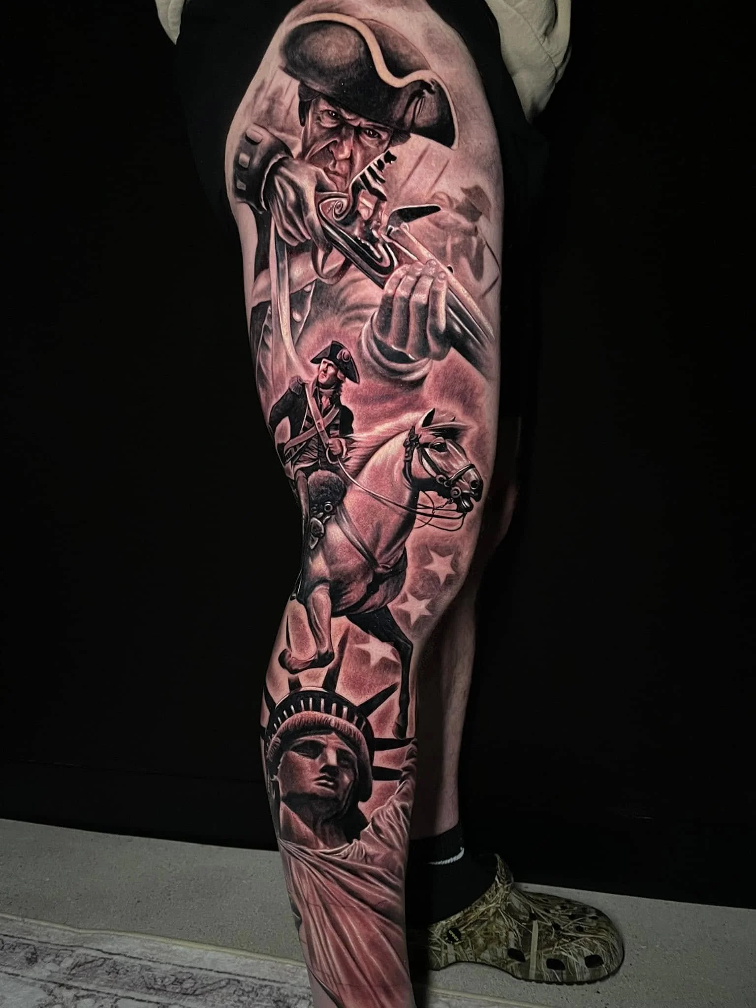 full leg tattoo ideas war liberty America tattoo