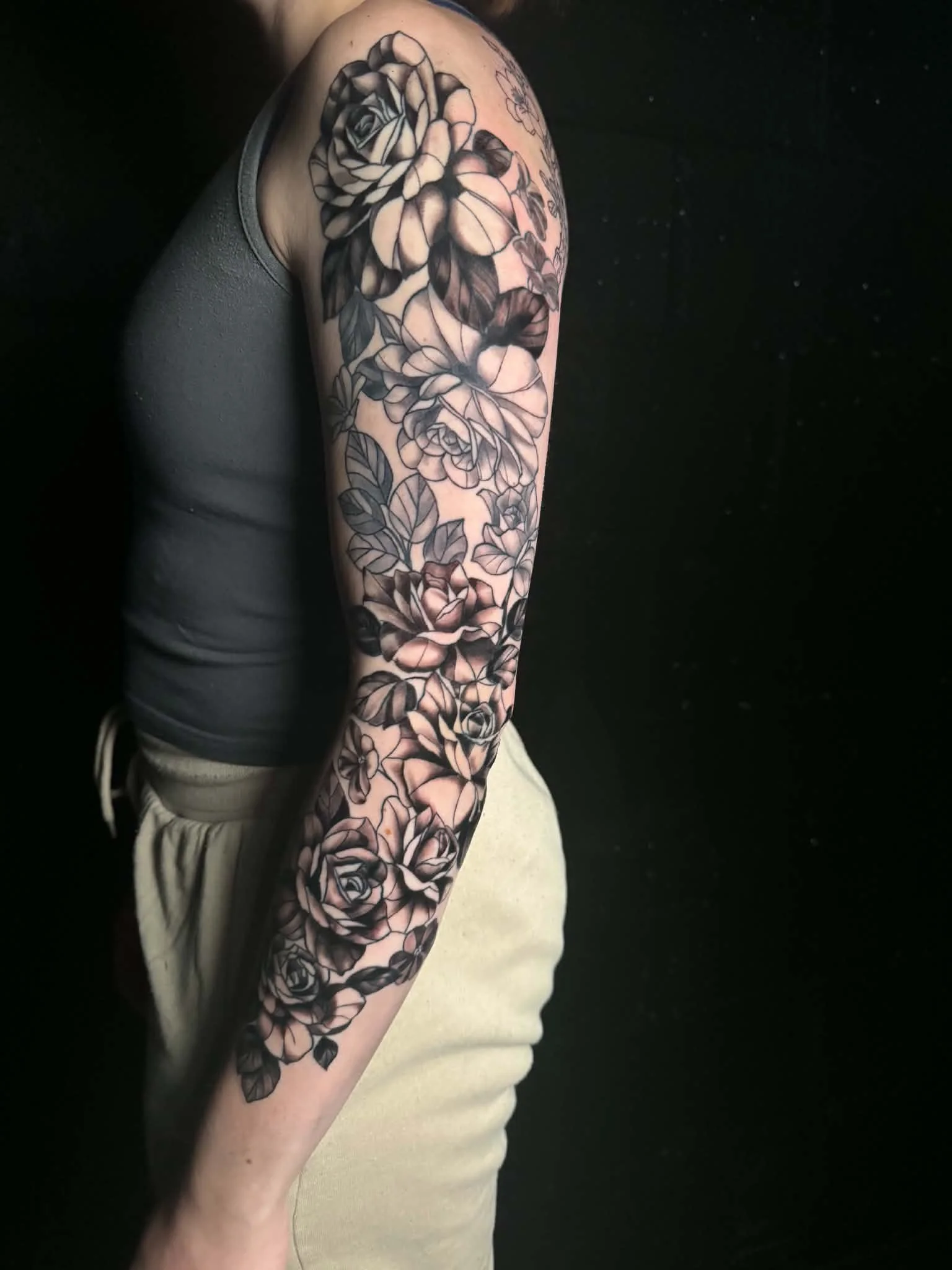 Black and Grey Flowers. Full Sleeve