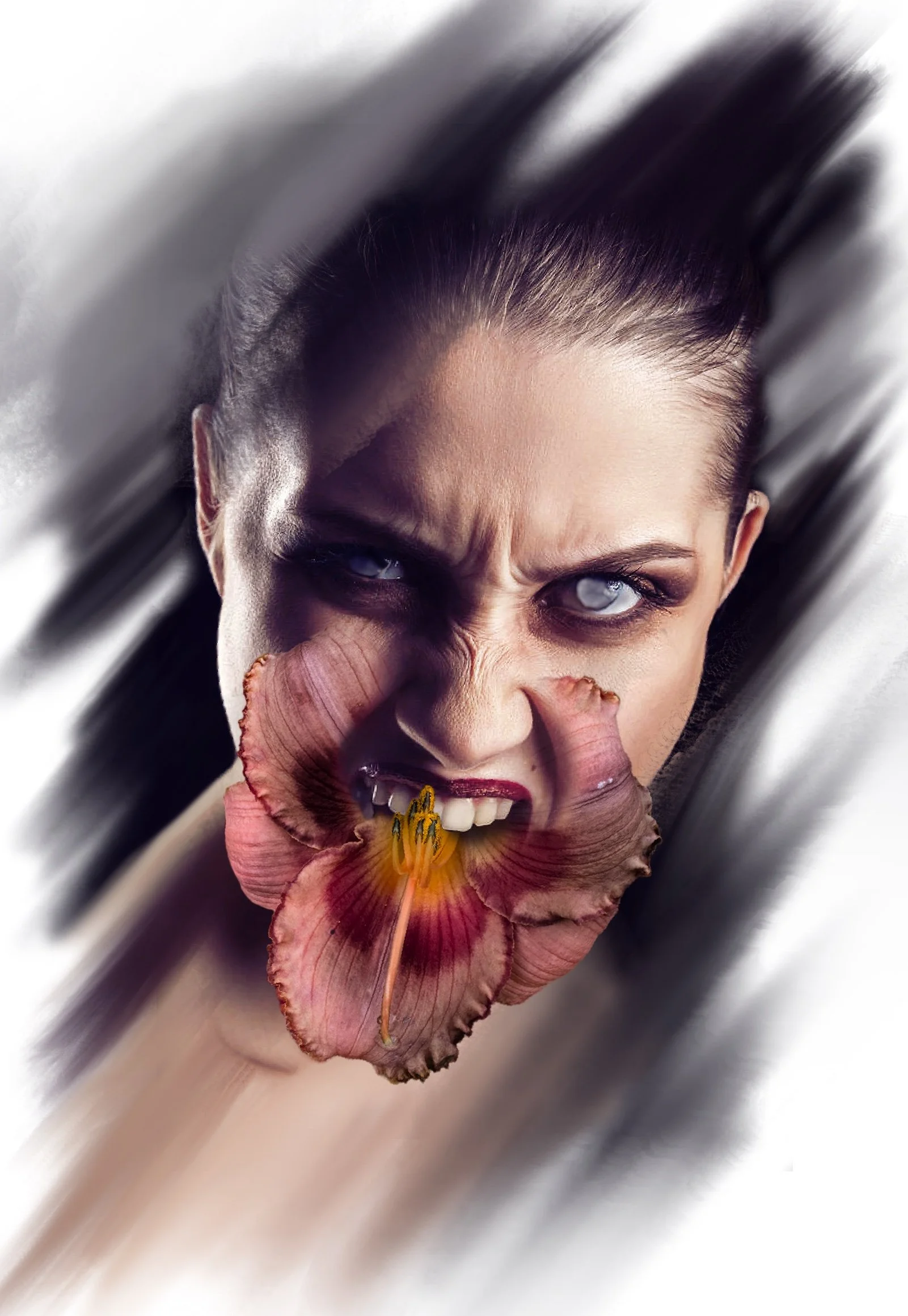 creepy lady tattoo floral mouth