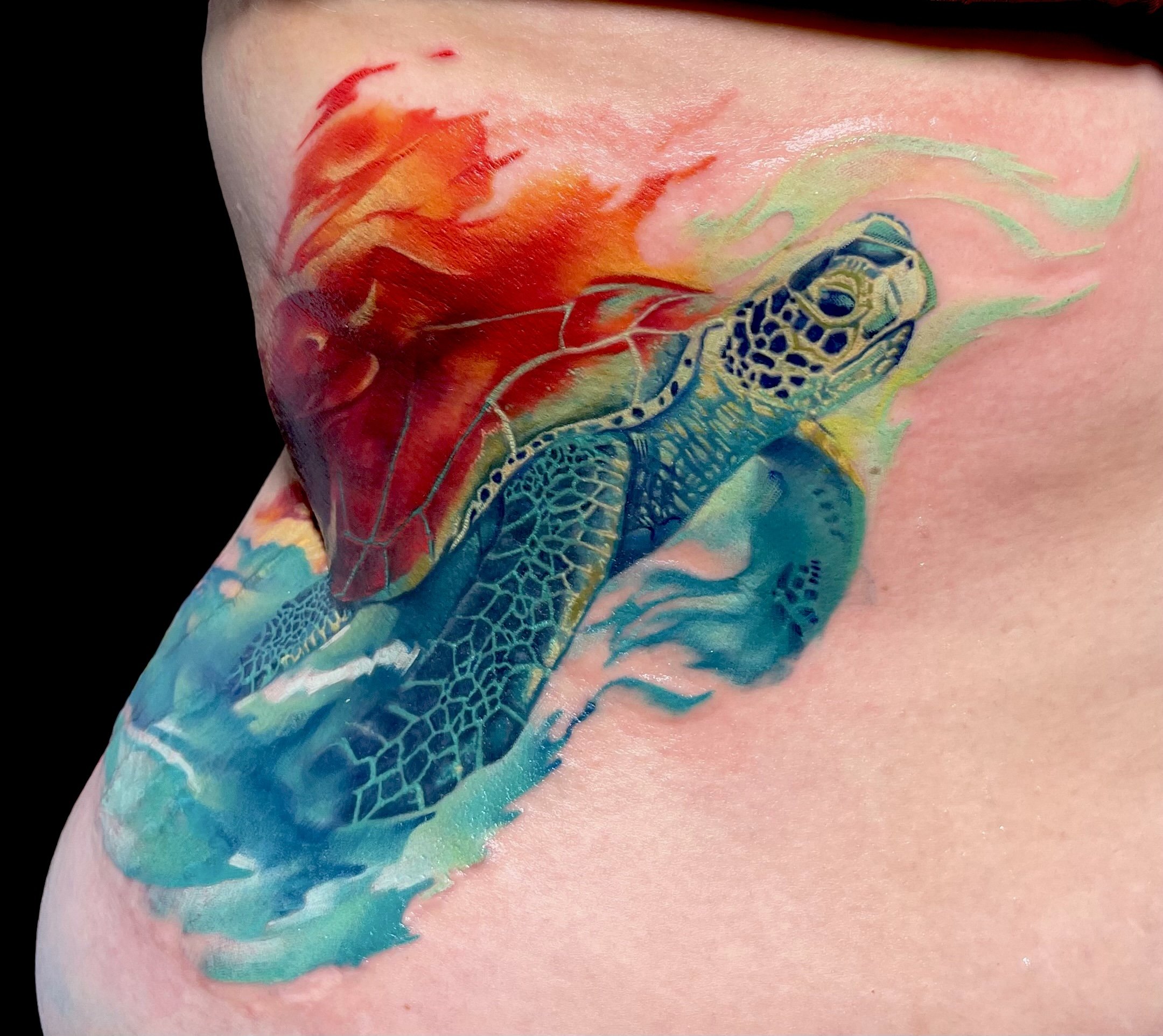 sea turtle realistic color tattoo