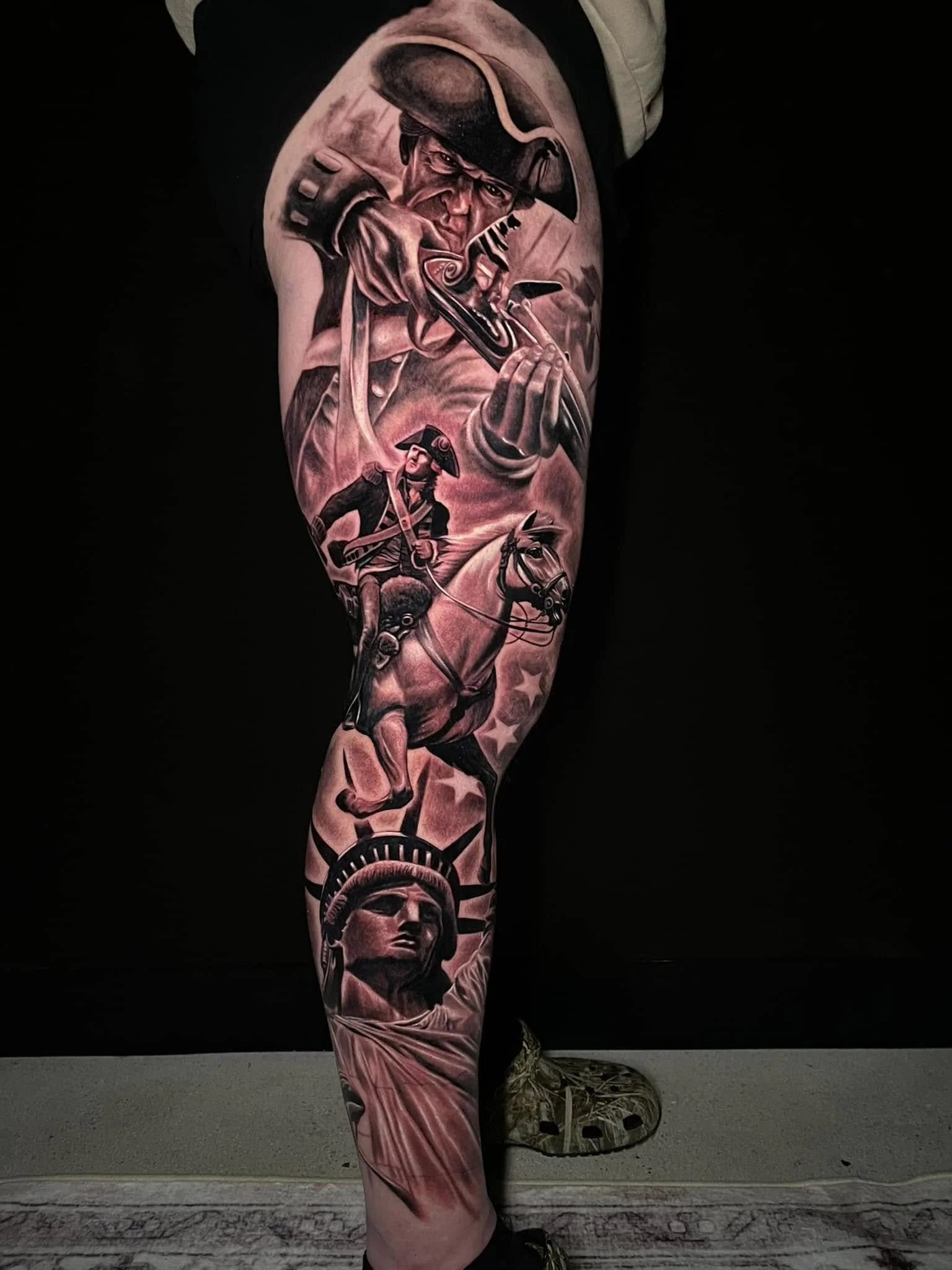 America freedom war tattoo leg