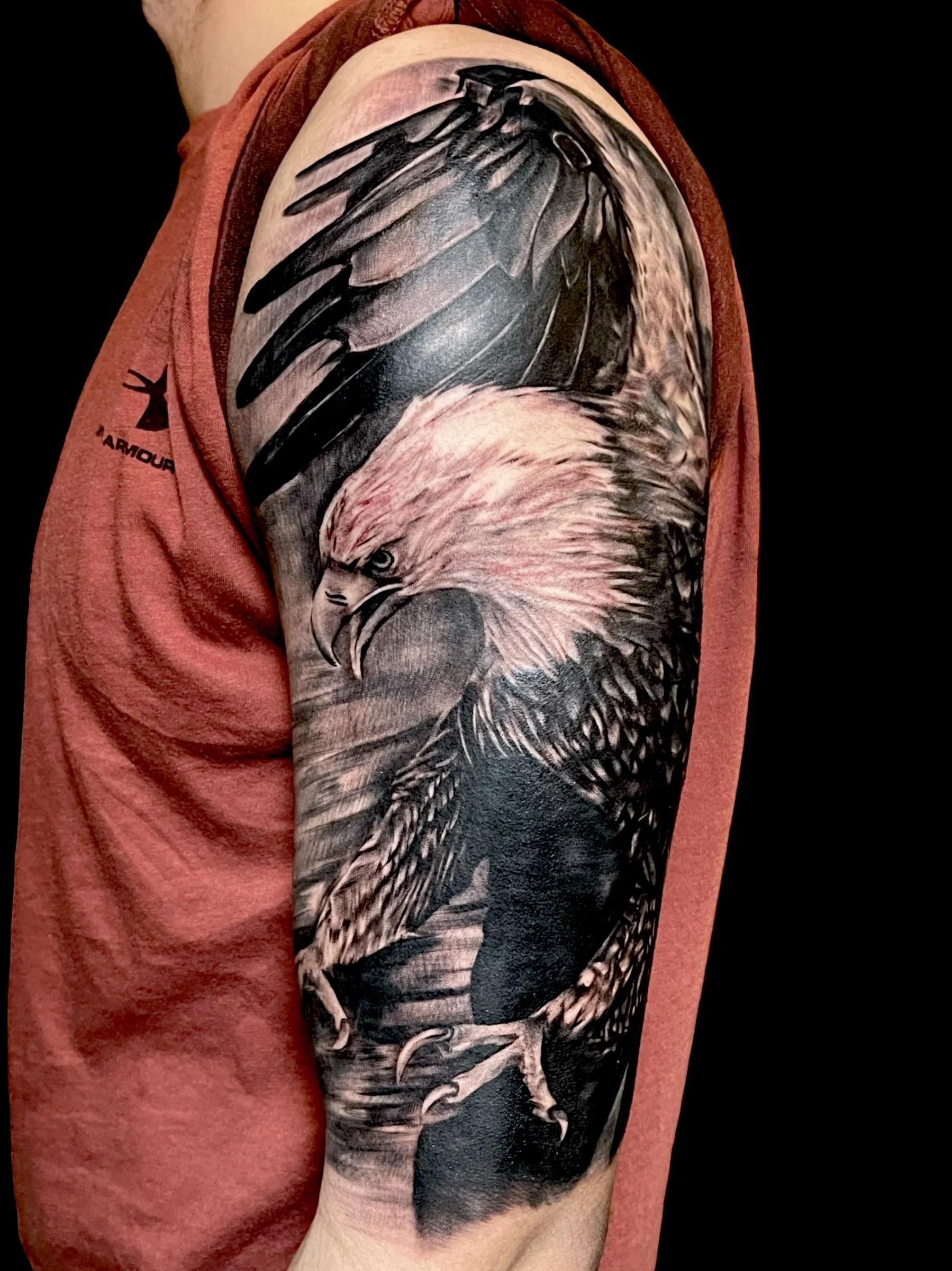 black grey realism bald eagle tattoo