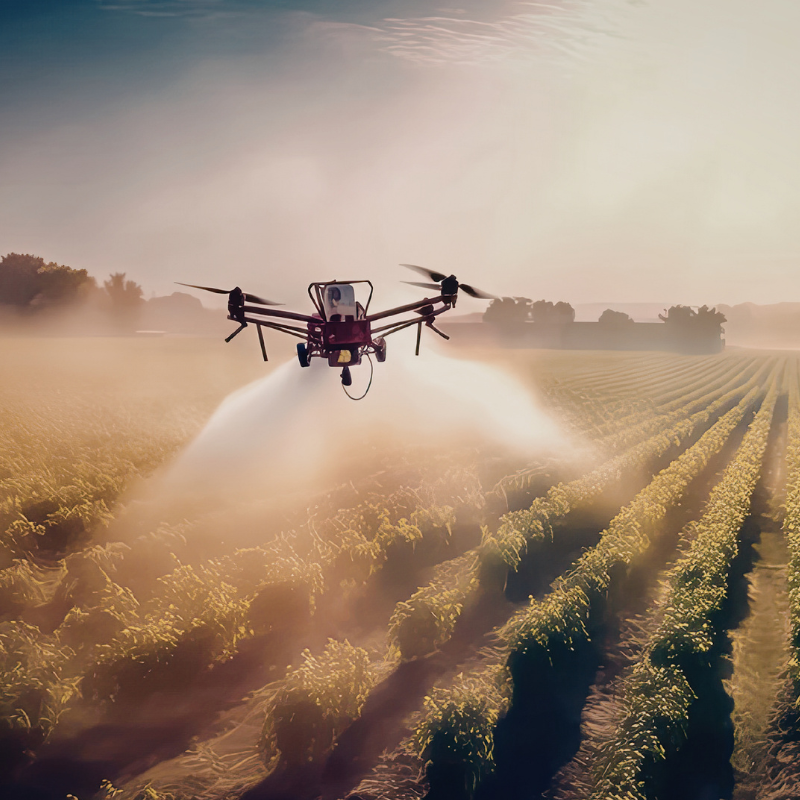 image of drone spraying farm crops shows tech used for farming in America