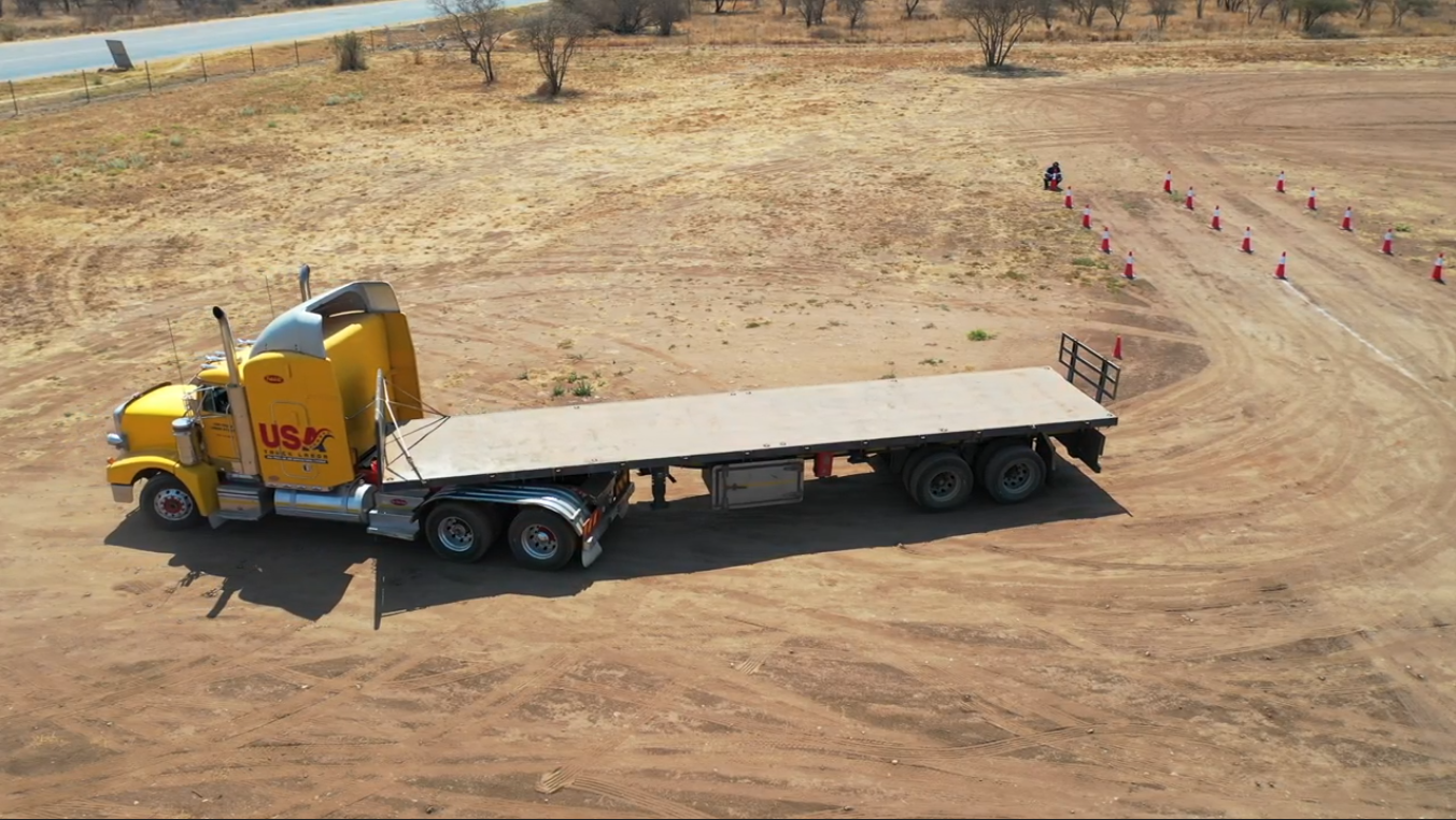 drone footage of farm truck training in action