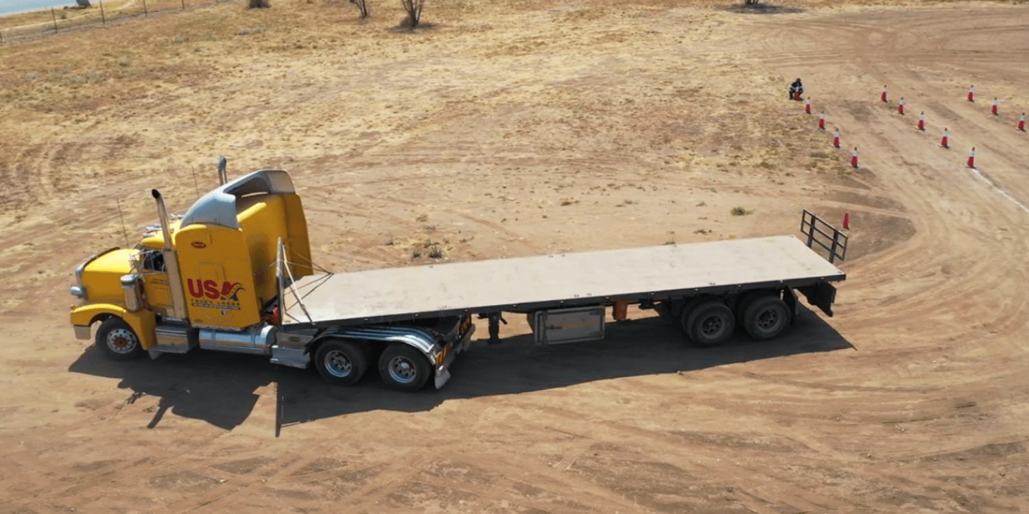 aerial view of farm truck backing and turning during farm truck training