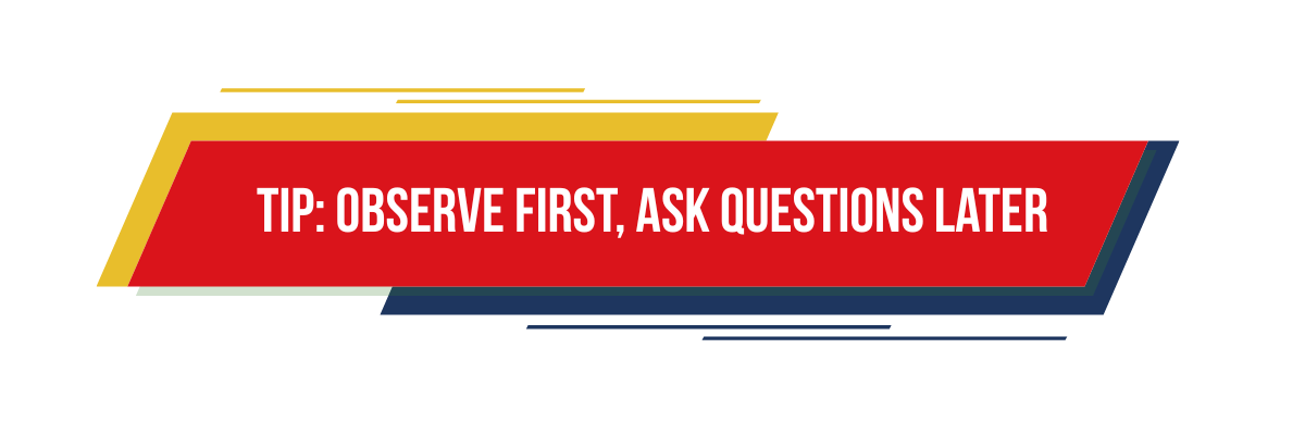 graphic with a tip to observe first ask questions later for preparing to work in America guide
