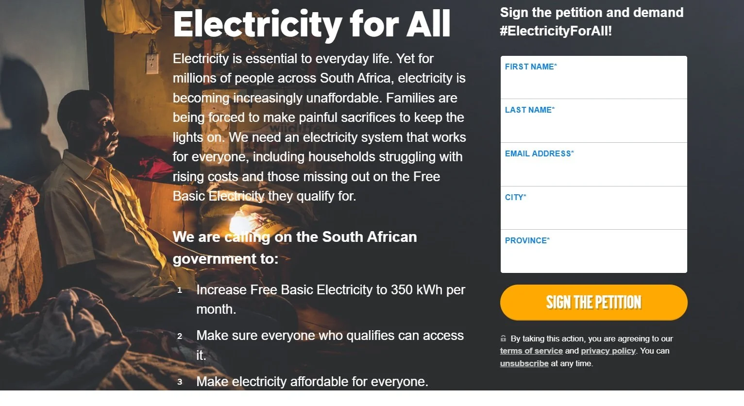 Support free basic electricity