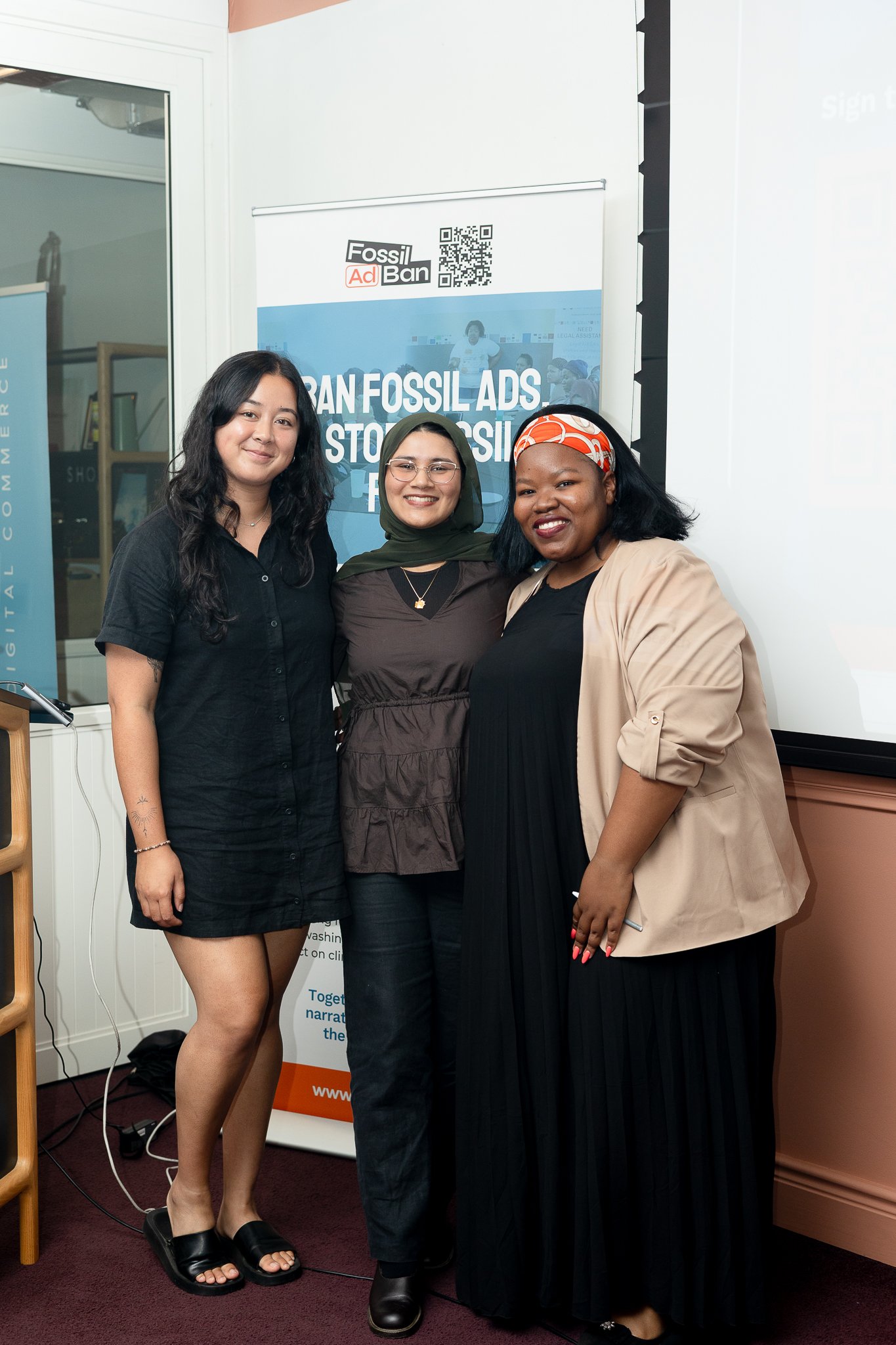 Our Fossil Ad Ban campaign team and Community and Events Manager at the Smoke and Mirrors Greenwashing Report launch.