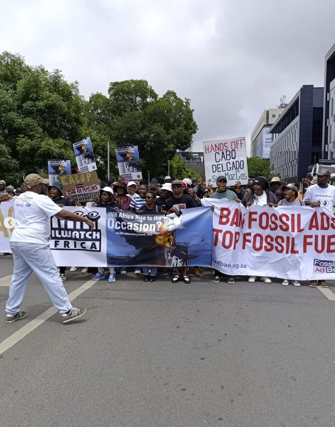 November 2025: Fossil Ad Ban, Kick Polluters Out, Stop EACOP, Earth Life Africa organised a mass march in Johannesburg to TotalEnergies' HQ to deliver deliver a letter of demand signed by more than 24 social justice organisations.