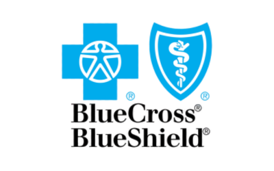Blue Cross Blue Shield logo featuring a blue cross with a star in a circle and a shield with a caduceus symbol.