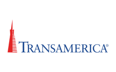 Logo of Transamerica featuring a red stylized tower and blue text