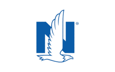 Logo featuring a stylized bird with wings integrated into the letter 'N' in blue and white.