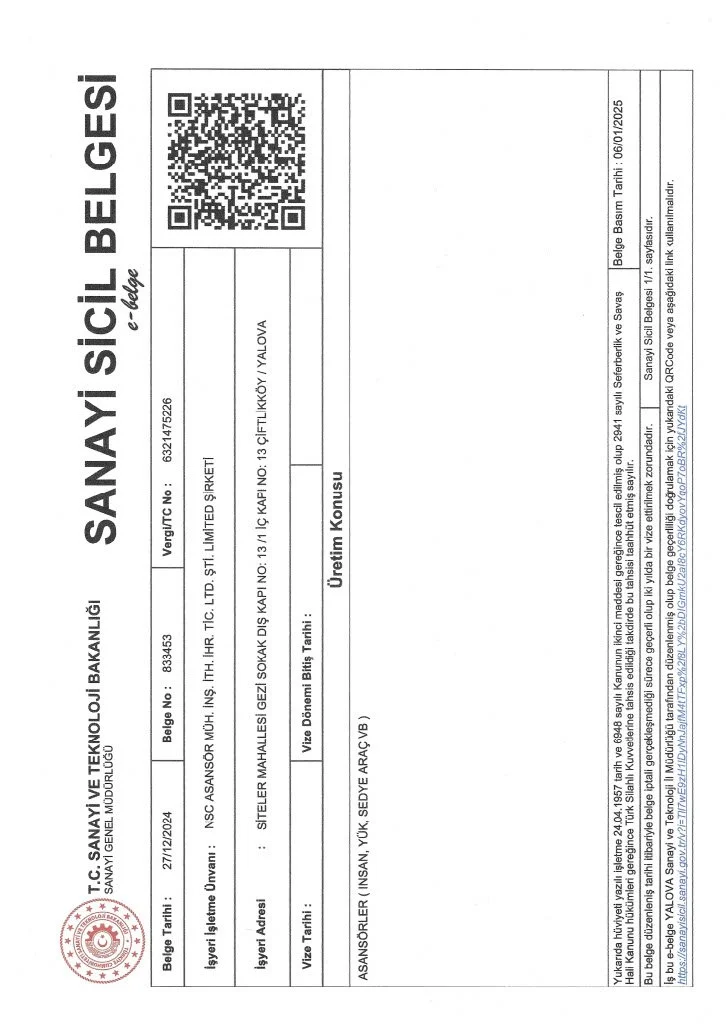 Sanayi Sicil Belgesi