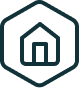 hexagonal icon with house symbol