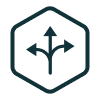 Icon of a hexagon with three arrows diverging inside