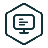 Icon of a computer monitor with code on screen inside a hexagon