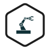 Hexagon icon with robotic arm silhouette