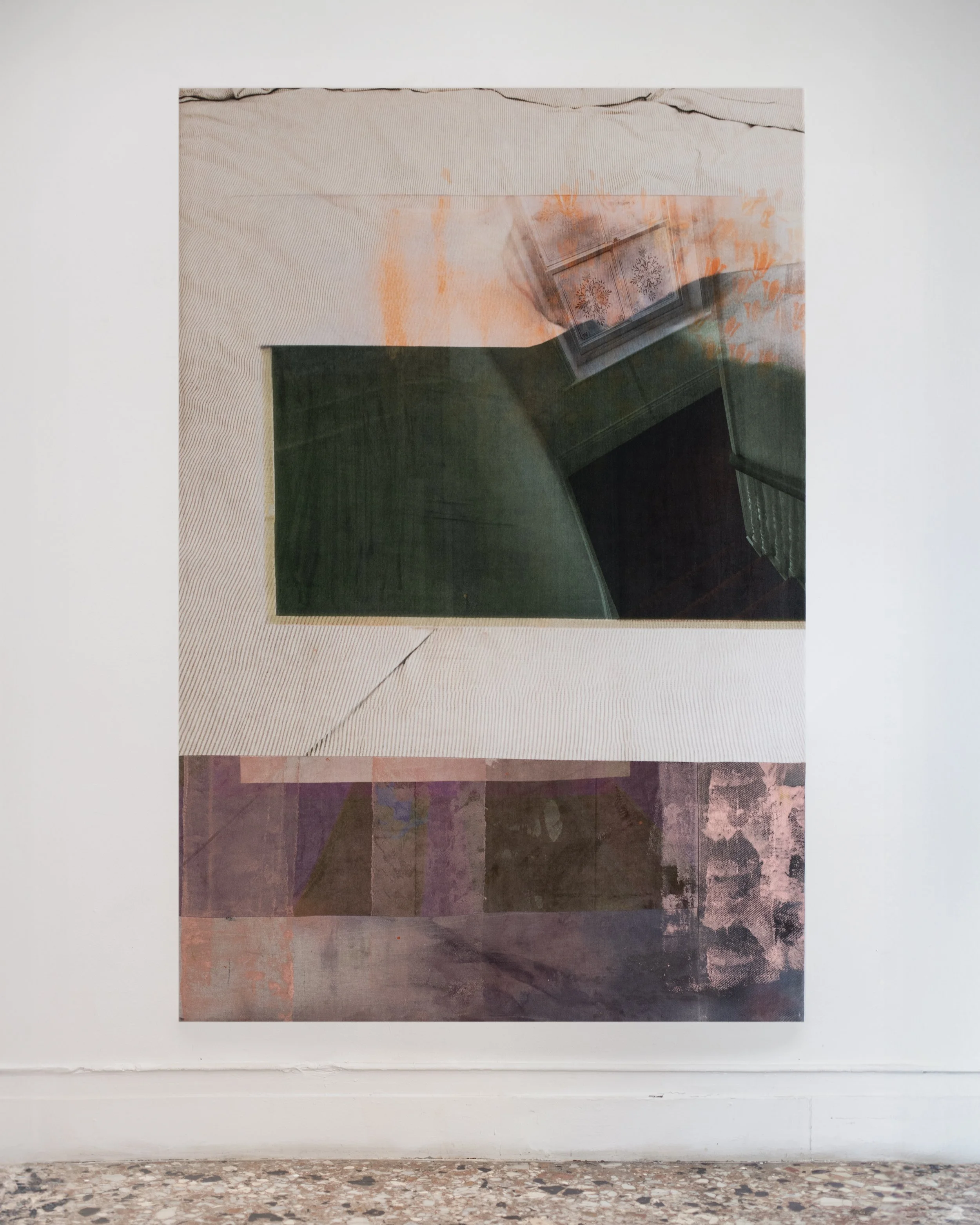 'Novarek Venosgrad after the Rain',  Oil, spray paint and pigment print on mixed media,
132 x 180cm
(2026)
