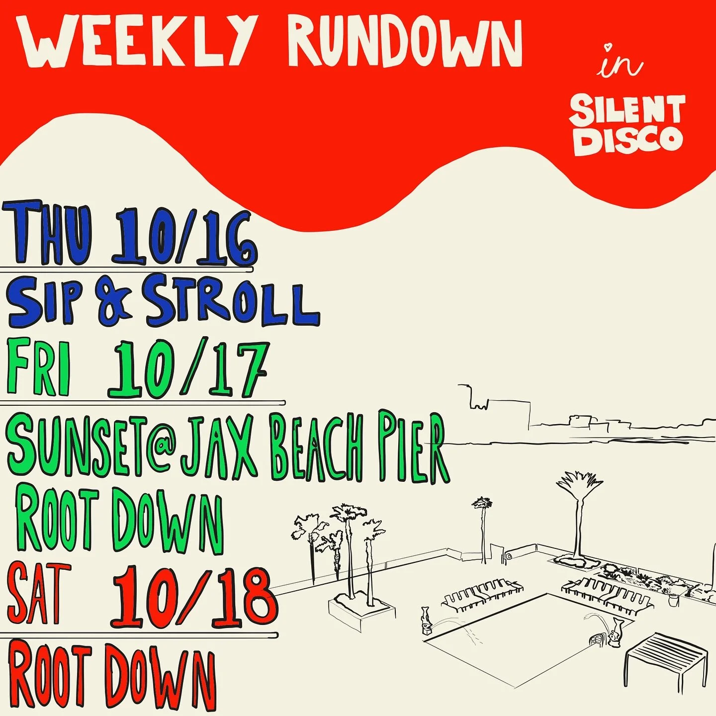 This week&rsquo;s Silent Disco schedule 🪩✨

&bull; SIP &amp; STROLL AFTER PARTY SILENT DISCO (FREE!)
📆 : Thursday, October 16th &bull; Reoccurring monthly every 3rd Thursday‼️
📍 : 1201 Riverplace Blvd &bull; @doubletree_jax 
🕖 : 7pm - 11pm
🧑&zwj