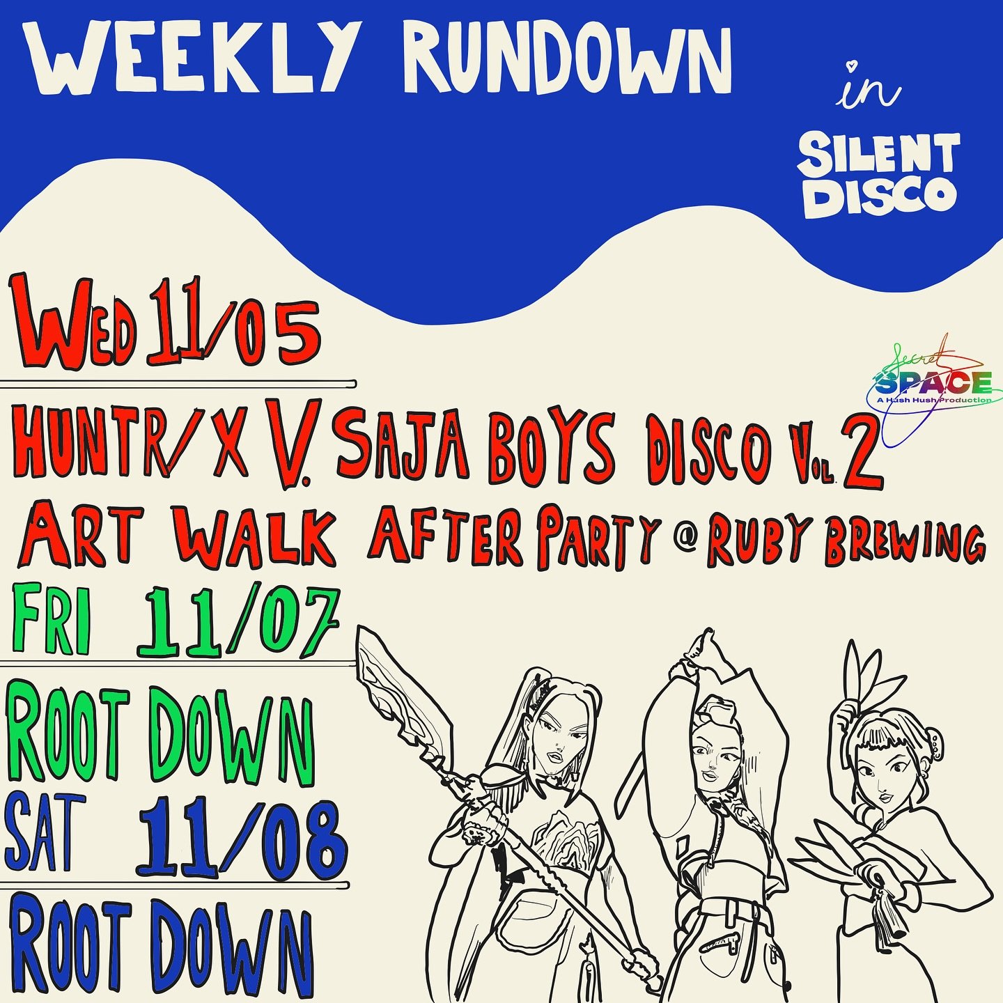 This week&rsquo;s Silent Disco schedule 🪩✨

&bull; ART WALK AFTER PARTY SILENT DISCO
📆 : Wednesday, November 5th &bull; Monthly every 1st Wednesday
📍 : 228 E Forsyth St &bull; @rubybeachbrewing 
🕗 : 8pm - 12am
🎧 : $5 headphone rental
🪪 : Ages 1