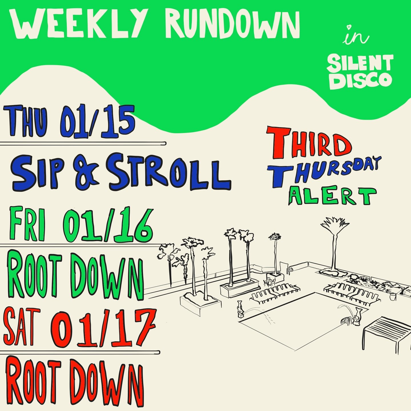 This week&rsquo;s Silent Disco schedule 🪩✨

&bull; SIP &amp; STROLL AFTER PARTY SILENT DISCO (FREE EVENT!)
📆 : Thursday, January 15th
♻️ : Reoccurring monthly every 3rd Thursday‼️
📍 : 1201 Riverplace Blvd &bull; @doubletree_jax 
🕖 : 7pm - 11pm
🧑