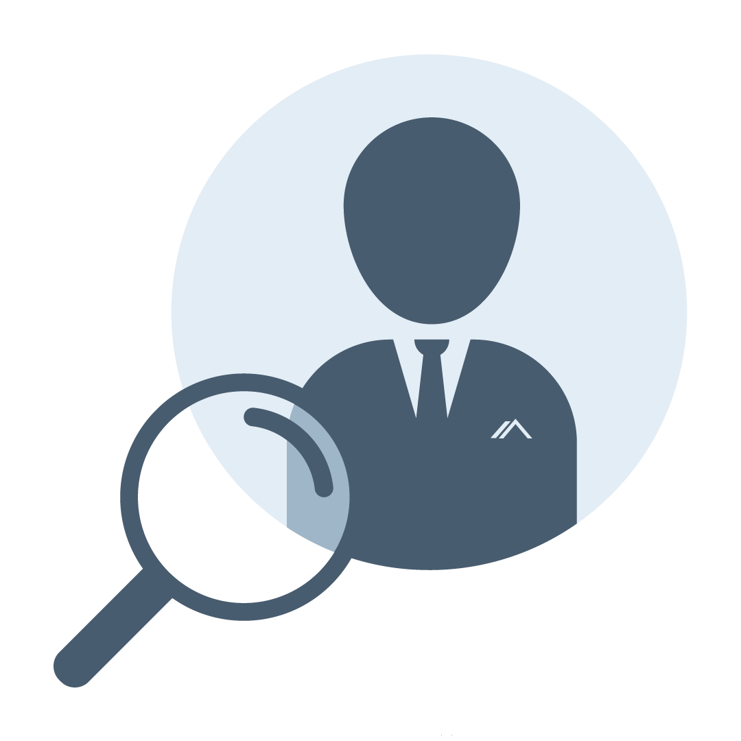 A person with a magnifying glass on the side.