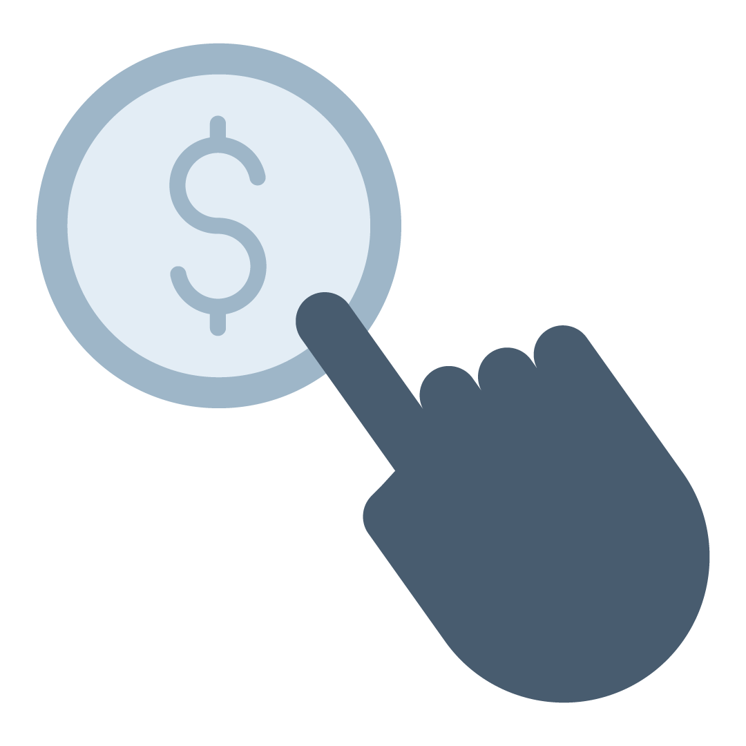 A hand with a finger pressing a money sign