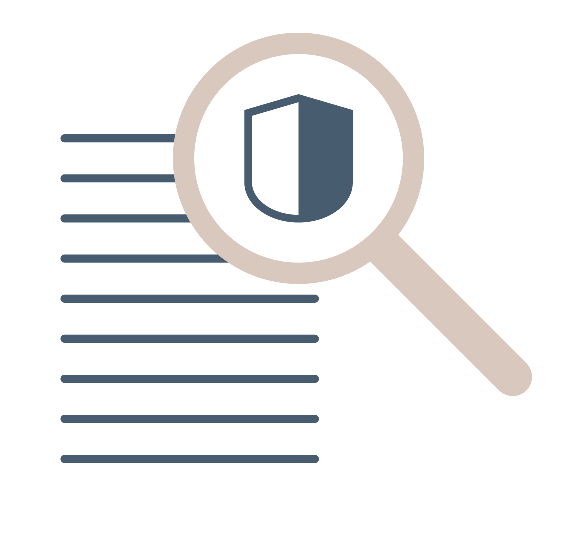 A document with a shield in the magnifying glass.