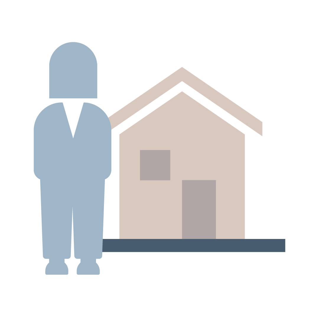 A person standing in front of a residential home.